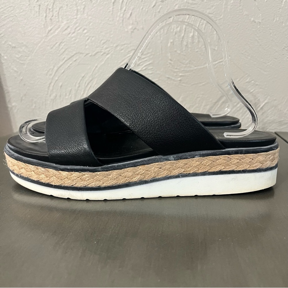 Franco Sarto Titan Black Leather Slip On Platform Slide Sandals Espadrilles 9
